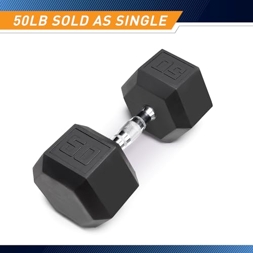 Marcy Classic Rubber Hex Dumbbell with Knurled Grip for Strength Training and Bodybuilding 50-lbs Single Dumbbell IBRH-050 by MARCY - Used condition - Image 2