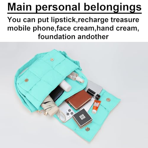 Image of Shoulder Bag Lightweight Puffer Tote Crossbody Bag Handwoven for Women | waterproof nylon, durable, soft padded texture, versatile for travel, work, weekend, everyday, adjustable strap