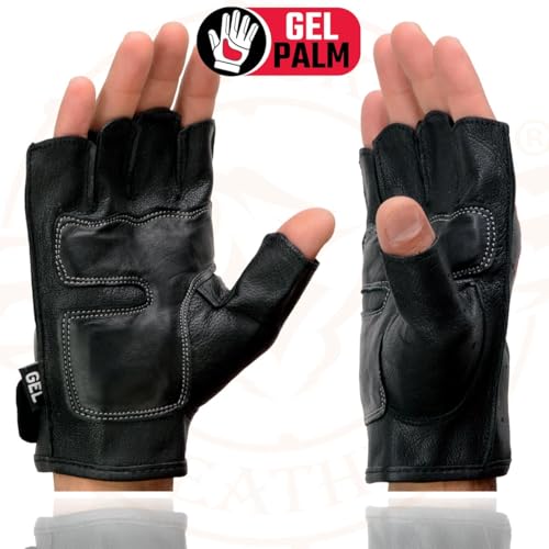 Image of Milwaukee Leather SH198 Men's Black Flame Embroidered Fingerless Gloves with Gel Palm | Padded Comfort; Vibration Relief; Flame Embroidery