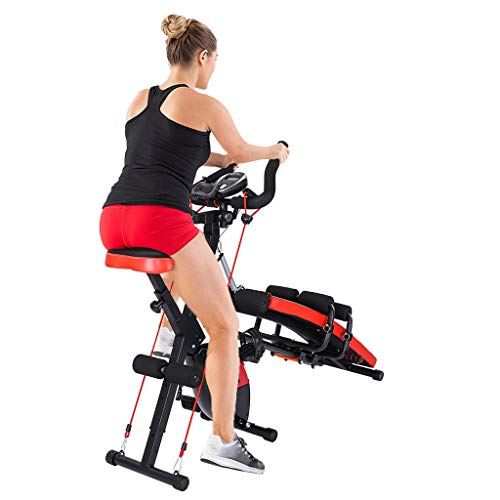 【US Stock】Adjustable Weight Bench Cycling Bike 2-in-1 Fitness Machine, Utility Barbell Lifting Press Exercise Dumbbell Bench, Home G-ym Strength Training Sit Up Abs Benchs (59X15X49Inch)