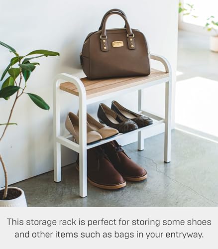 Image of Yamazaki 4787 Easy Standing Bench Shoe Rack, White, Approx. W 18.9 x D 7.5 x H 18.1 inches (48 x 19 x 46 cm), Tower, Entrance Bench, Shoe Rack with Handle