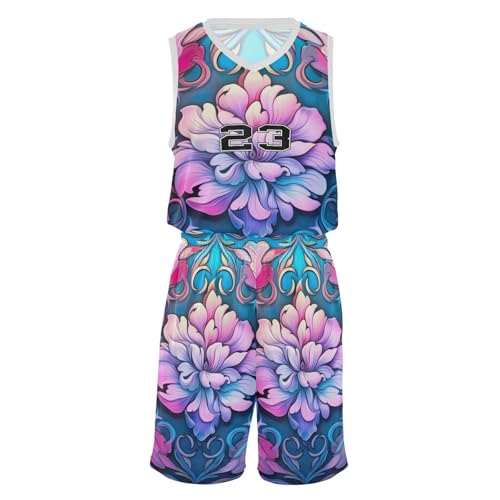 FLildon Mandala Lotus Flower Boys Basketball Jersey Set Tank Top Shorts Tracksuit Sport Training Suit for Kids, L