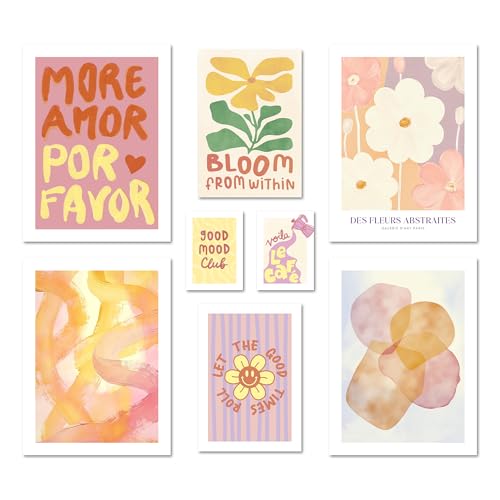 ARTFAVES Poster Set - ABSTRACT DOPAMINE DECOR - mehrteilige Wanddeko Wohnzimmer & Schlafzimmer - 8 moderne Wandbilder dopamin decor sommer frühling abstrakt kunst rosa - ohne Bilderrahmen