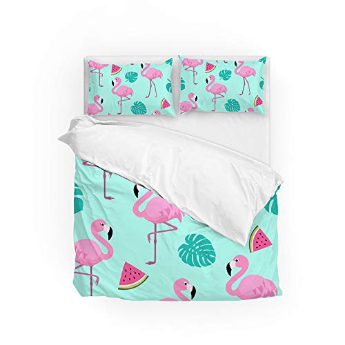 Parure de lit d'été flamant rose polyester drap housse taie simple
