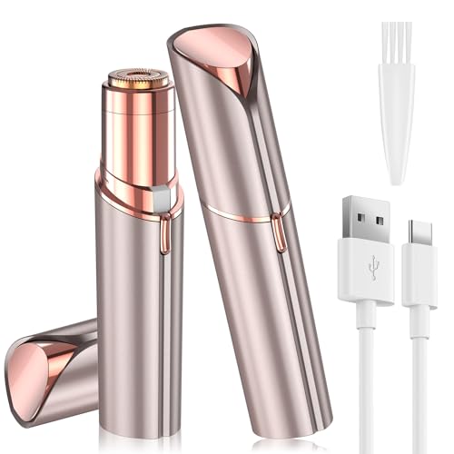 Vexloria Depiladora Facial Mujer, Eléctrica Depiladora Cejas Portátil, Mujer USB Recargable con Cabezal de Repuesto y Luz LED, Afeitadora Eléctrica para Mujer Sin Dolor para Cara Nariz Labio, Blanco