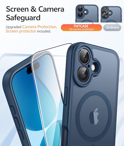 Image of FNTCASE for iPhone 17 Case: [Compatible with Magsafe] Translucent Matte Cases with [Full Camera Protection] [Screen Protector] Military Grade Shockproof Protective Phone Cover - Blue