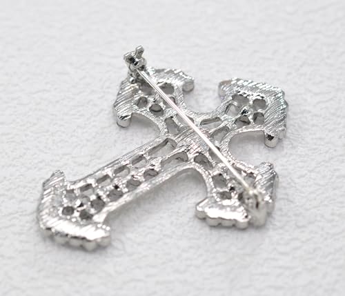 Image of Gyn&Joy Sparkle Crystal Rhinestones Holy Cross Brooch Pin Jewelry For Women Men