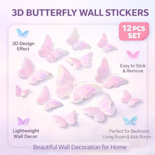 Image of CraftVatika 3D Butterfly Wall Stickers for Home Decor with Sticking Pads 12 Pieces | Golden DIY Butterfly Wall Decoration for Living Room Bedroom Kids Room Nursery | Home Decoration Ornament for Door