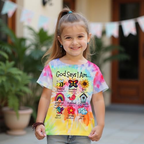 Christian Shirt Toddler Baby Girl God Says I Am Bible Verse Jesus Religious T-Shirt Kid Tie Dye Short Sleeve Tee Tops2