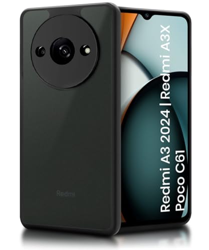 Image of WOW IMAGINE Translucent Hybrid Back Case Cover for Mi Redmi A3 2024 | Redmi A3X | Poco C61 Smoked Matte Back | Shock Proof 360 Degree Protection | Protective Hard Case - Matte Black