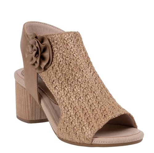 Natural Flower Rosette Woven Block Heel Dress Sandals for Women by Good Choice Shoes