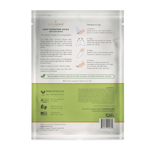 LuxaDerme Foot Hydrating Socks | Deeply Moisturizes Dry & Dull Skin | Even Tones Skin | Nourishes Nails & Cuticles (Pack of 1) - Image 3