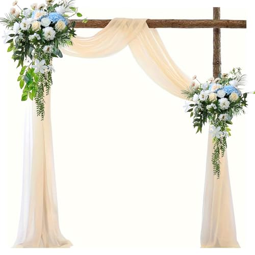OMJMYY Querbehang Freihanddeko Champagner 160 x 600cm Vorhang für Hochzeit Transparenter Chiffon Stoff Vorhang Hochzeitsbogen Tüll Meterware für Wohnzimmer Hochzeitsfeier Bühnendekoration
