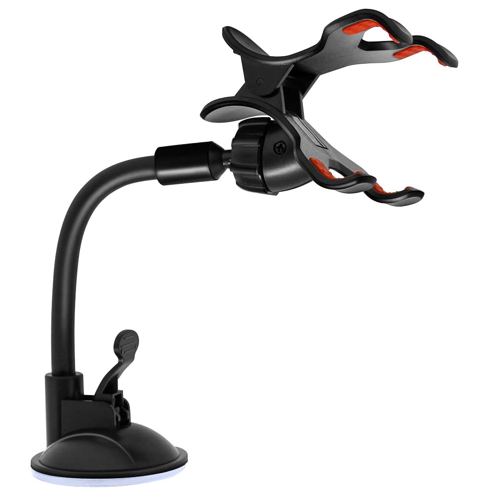 Ramtech Car Truck Phone Windshield Dual Clip Mount, Suction Cup Holder with Flexible Bracket, Compatible with Samsung Galaxy S S2 II S3 S III Mini S4 Mini S5 S6 Edge Plus S7 S8 S8+ Smartphone, WMCF