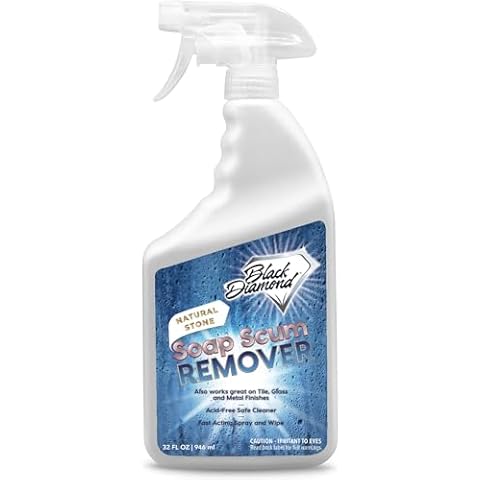 Black Diamond Stoneworks Natural Stone Shower Soap Scum Remover Spray. For Cleaning Bathtubs, Glass Doors, Tubs, Travertine, Marble, Tile. Heavy Duty, Safe Acid-Free Cleaner. Safe for fixtures. Cover