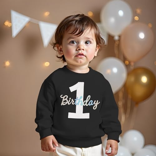 1. Geburtstag Junge Sweatshirt \1 Birthday\ Stickerei Pullover Neugeborenen Babykleidung Kinder Sweatshirts Rundhals Langarmshirt Kleinkind Outfits Warmer Herbst Winter Pulli(Schwarz,12 Monate)