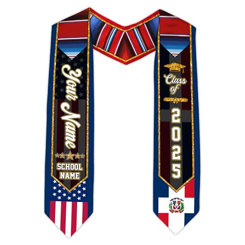 MonkeyVan Custom Dominican Sash Graduation, Dominicans Flag Graduation Sash 2025, Dominican Republic Graduation Stole Style 3