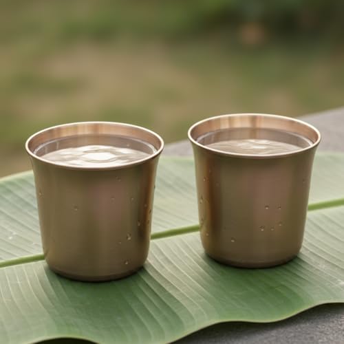 Image of Blessing Art Pure Kansa Bronze Glass /Tumbler in Matte Finish -1 Piece, 200 Ml, Gold- Handcrafted Ayurvedic Drinking Cup | Enhances Health & Digestion | Traditional Indian Drinkware for Daily Use |