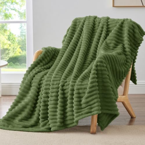Image of BEDELITE Ribbed Twin Blanket for Couch & Bed, Moss, 60 inchx80 inch | Ultra-Soft Plush Fleece, Cozy, Warm Yet Lightweight, Ribbed Texture, Home Decor, Machine Washable, Giftable, All-Season Use