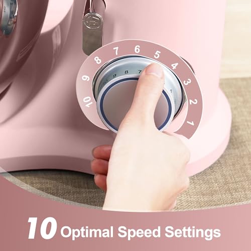 Image of Kitchen in the box 7QT 900W 10-Speed Stand Mixer, Tilt-Head Kitchen Electric Mixer with Dough Hook, Whisk & Flat Beater(Rose pink)
