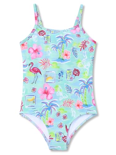 Image of Girls One Piece Swimsuits Adjustable Double Strap for Kids Palm Tree Print Toddler Bathing Suit Size 2T-10