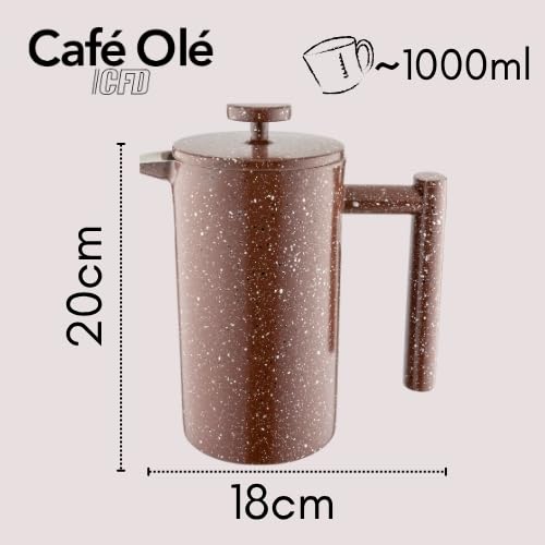 Café Olé CFD Granite Cafetière, doppelwandiger Körper aus Edelstahl 18/10 und Siebfilter, Oberfläche in Rotgranitoptik… – Ansicht 6