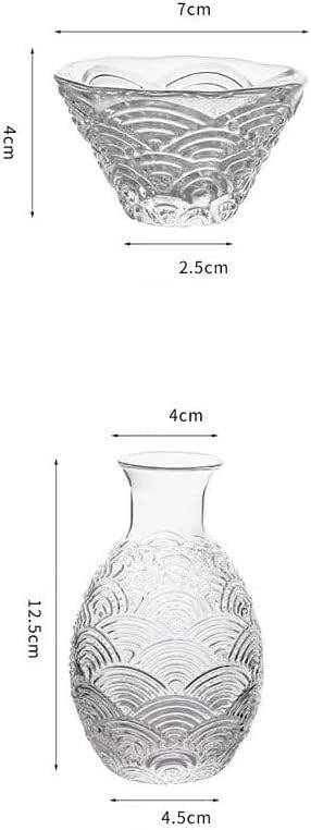 Sake Cup Set,Gift for Beer Cup,Traditional Sake Set, Glass Sake Set of 6 Pieces,330Ml Sake Bottle and 4 Sake Cups 1 Sake Tank,Cold/Warm/Hot Sake Carafe Home Decor Crafts