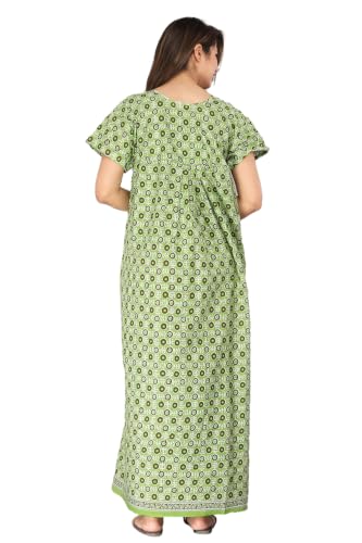 Image of Kuruti B Sheets Cotton Nighty for Women Jaipuri Print 2 Button Round Neck Short Sleeve Night Gown | Maxi Dress