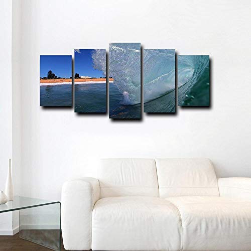 Impression sur toile vagues et île 5 pièces pour habiller un grand mur vide de salon