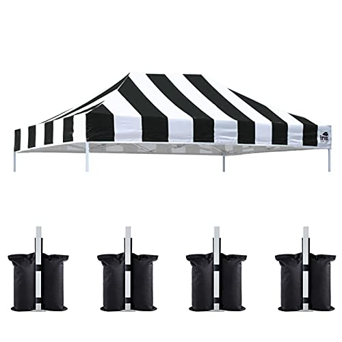 Image of Eurmax USA 10x15 Pop Up Canopy Replacement Top,Universal Instant Canopy Cover ONLY,Heavy Duty UPF 50+ UV Protection,Water & Wind Resistant Tarp,30+ Colors Available,Bonus 4 Sand Bags(Stripe Black)