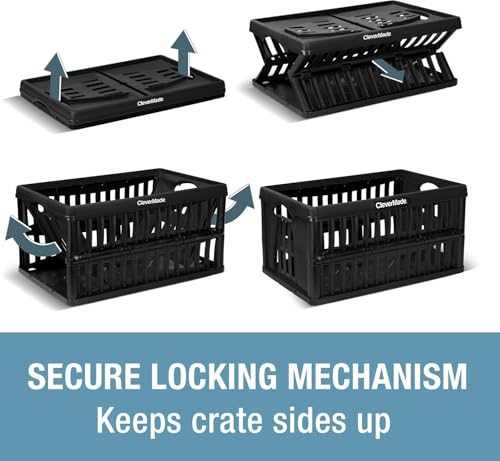 Image of CleverMade Collapsible Utility Crates, 60L Storage Crate, 3 Pack, Obsidian
