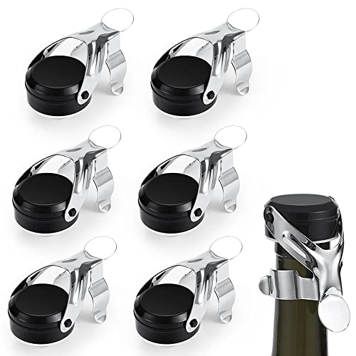 Gimars 6 Tapones Reutilizables Universal de Botella 2 a 3cm de Cava y Champán Tapón Hermético de Silicona y Acero Inoxidable para Conservar Espuma