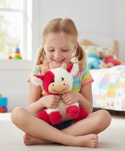 Sibupue Cow Stuffed Animals Soft Plush Cute Cow Doll for Boys Girls 8in (zuo NIU Hong se) - image 4