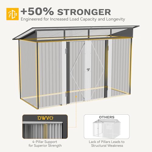 Image of DWVO 9x4 FT Outdoor Storage Shed with Acrylic Windows, Utility Tool Shed Metal Storage Garden Shed with Door & Lock for Bike Storage, Waterproof Trash Shed for Backyard Garden Patio, Dark Dray