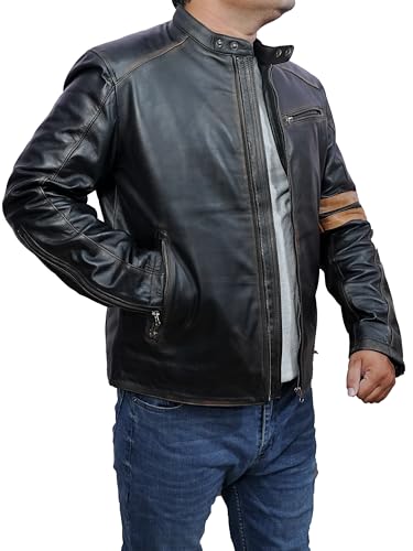 Real Lambskin Leather Mens Biker Jacket Casual Windbreaker Accents Moto Style Zippered Jacket3