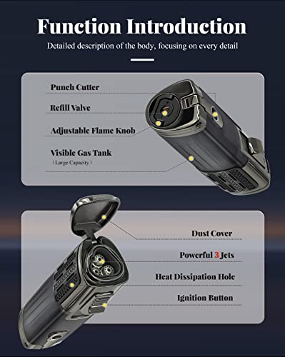 2 Pack of Triple Jet Flame Lighter, with Punch, Butane Gas refillable, windproof Torch Lighters for Candle (Charcoal+Oak White) (Gas NOT included)