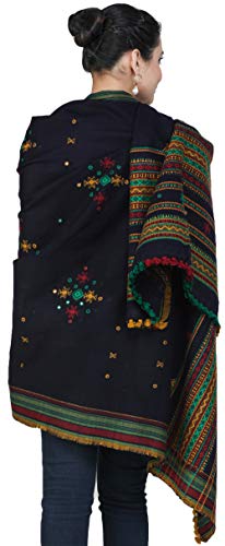 Image of Exotic India Women's Kutch Wool Shawl (SHV95--beige)