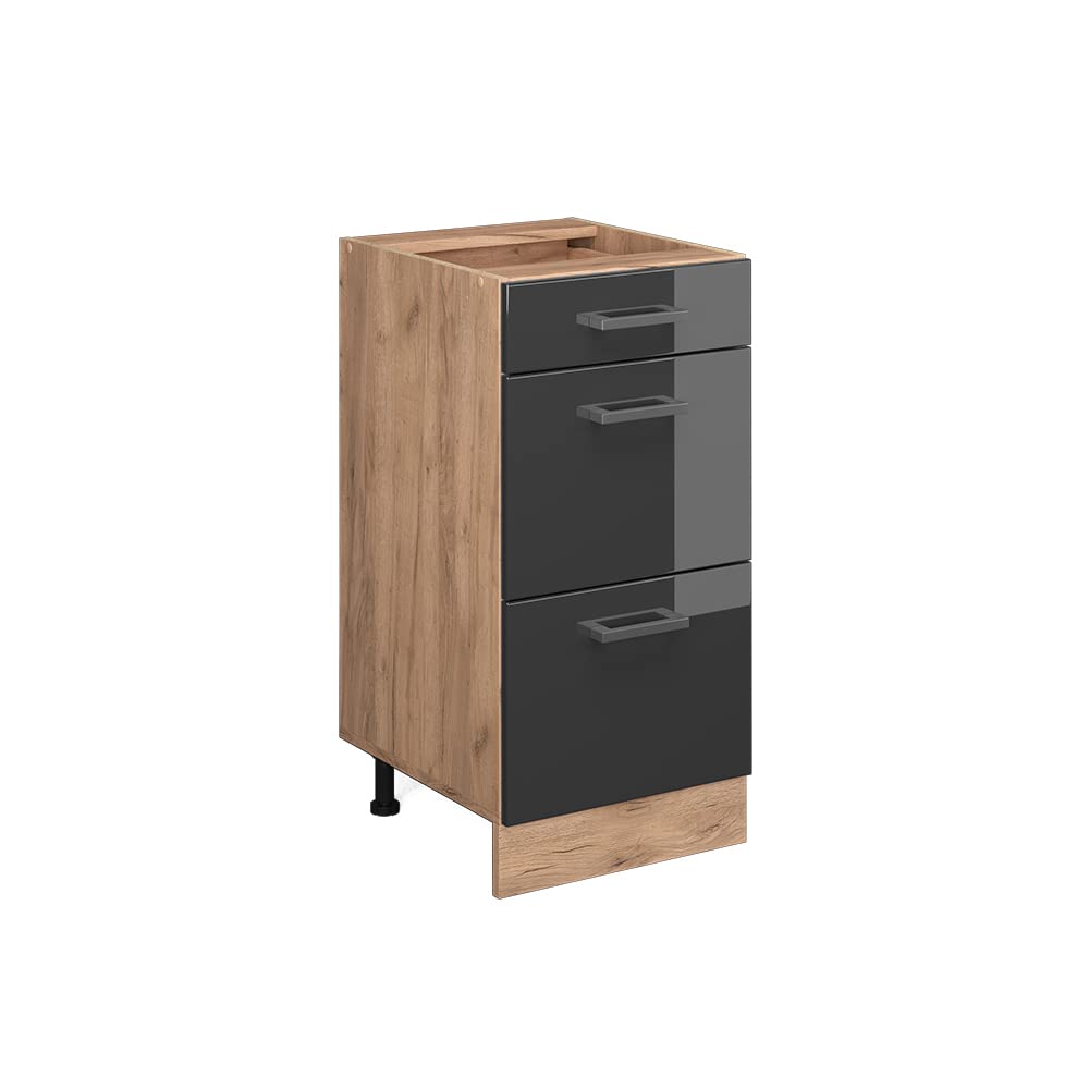 Vicco Kitchen base cabinet Raul, Anthracite high gloss, 40 cm with drawers, without worktop, for flexible combination within modular kitchen systems — image 1