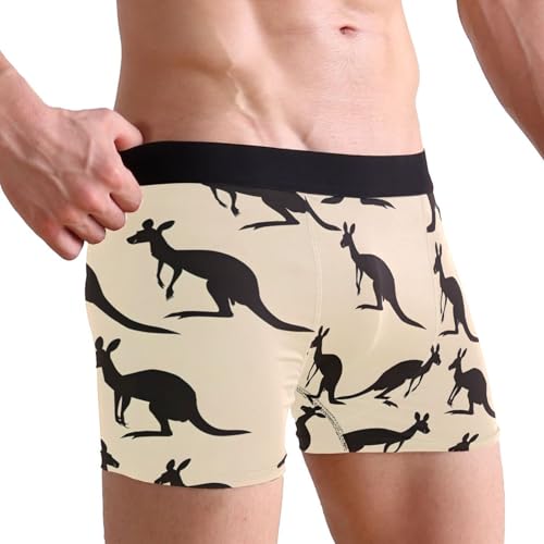 ALAZA Men's Boxer Brief,Seamless Pattern Of Kangaroo Silhouettes Underwear Shorts with Waistband,Soft and Breathable,S2