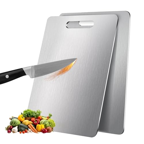 Image of 2 Pack Titanium Cutting Boards for Kitchen,100% Pure Titanium, Cutting Edge Hygiene & Durability, Double-sided food-grade Cutting Board For Meats Fruist And Vegetables,Easy to Clean (15 * 11)