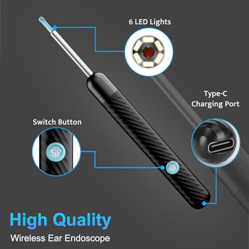 ear wax removal tool camera - ear wax removal kit - ear cleaner with camera - 1080p hd ear camera with 6 ear spoon - christmas gifts for women - ear cleaner for ios amp android deep black