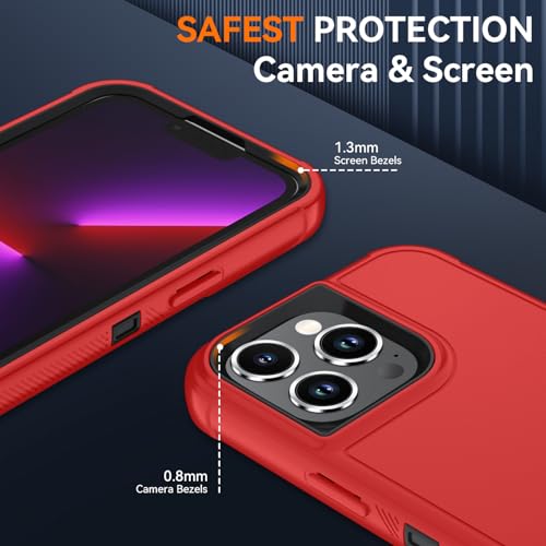 Image of SunStory Compatible with iPhone 13 Pro Case with HD Screen Protector, 3-Layer Heavy Duty Full-Body Cover,3 in 1 Hybrid Protective Case for iPhone 13 Pro 6.1 inch,Red