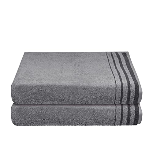 Chiemsee Duschtuch-Set Miami aus weicher Baumwolle in edler Jacquard-Qualität, 2-teilig, nachhaltig und fair, Farbe:Grau und Silber, Größe:70 x 140 cm Cover