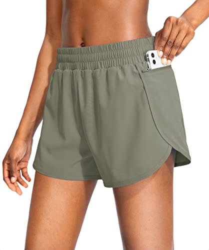 Soothfeel Womens Running Shorts with Zipper Pockets 3" High Waisted...