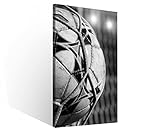 Leinwandbild 1 Tlg Fussball Netz Ball Fußball Tor Goal schwarz weiß Leinwand Bild Bilder Holz gerahmt 9U959, 1 Tlg BxH:40x80cm