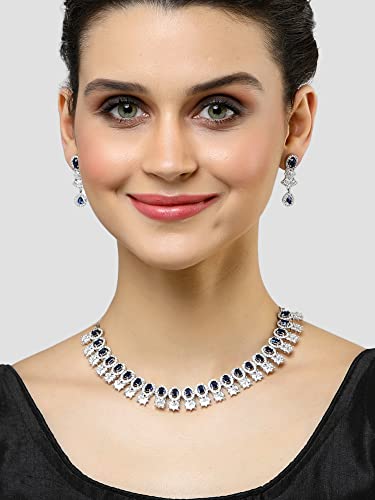 Image of Karatcart Silver Tone Green American Diamond Studded Necklace Set for Women