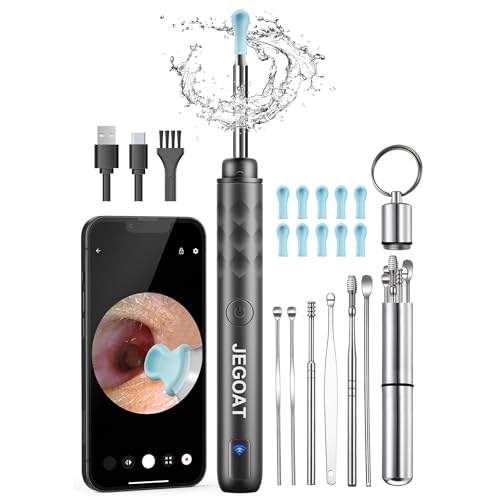 Image of Jegoat Ear Wax Removal, Ear Wax Removal Tool Camera with 1296P HD Camera and 6 LED Lights, Ear Cleaner with 10 Ear Pick, Upgraded Ear Wax Removal Kit for iOS and Android, Glossy Black