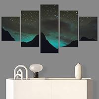 SIGNWIN 5 Panel Canvas Wall Art Modern Art Astronomy & Space Aurora Colorful Global Multicolor Photography for Home Decorations Ready to Hang - 60