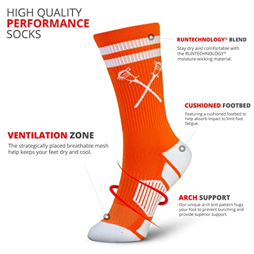 Image of ChalkTalkSPORTS Lacrosse Socks - Cushioned Mid-Calf Crew - Crossed Sticks | Moisture-Wicking Performance Blend, Athletic Lax Gear, Stay-Up Technology, Arch Support, Breathable, Boys and Men