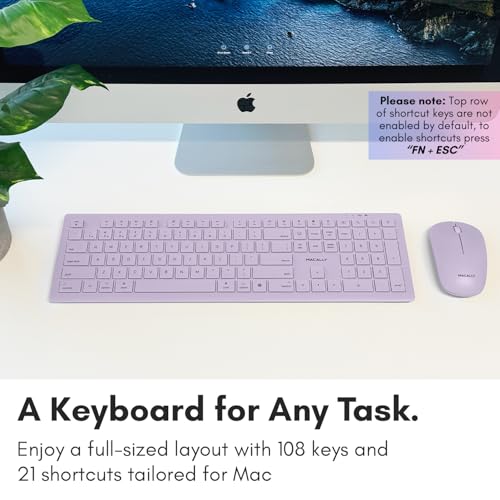 Macally Wireless Keyboard and Mouse Combo for Mac - Compatible Apple Bluetooth Keyboard and Mouse Combo for MacBook Pro/Air, iMac, Mac mini/Pro/Studio (Multi Device, Rechargeable, Emoji Keys, Purple)